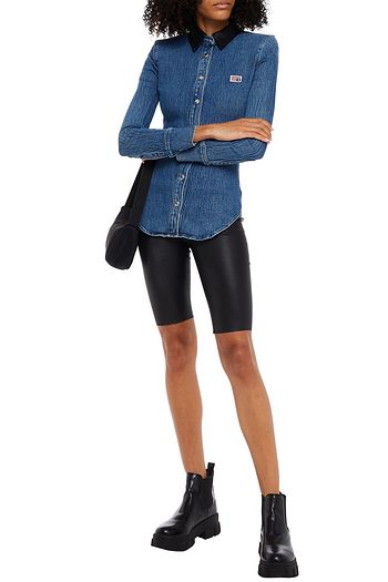 ALEXANDER WANG Leather-trimmed denim shirt