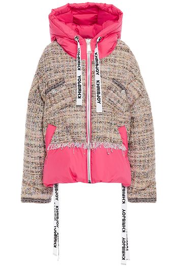 KHRISJOY Paneled bouclé-tweed and shell hooded down jacket