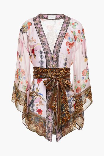 CAMILLA Crystal-embellished printed silk-chiffon kimono