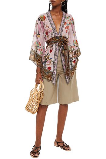 CAMILLA Crystal-embellished printed silk-chiffon kimono