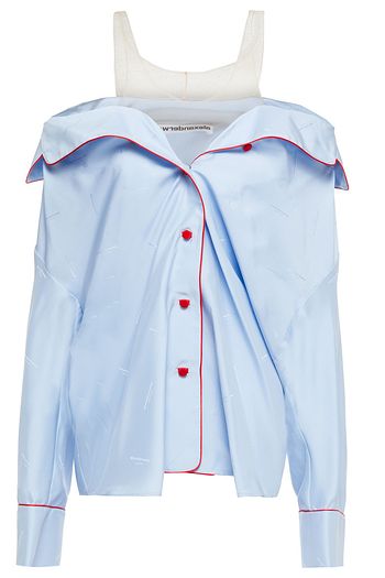 ALEXANDER WANG Tulle-paneled silk satin-jacquard top