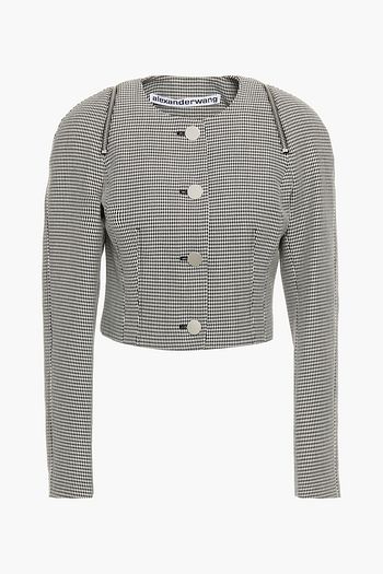 ALEXANDER WANG Zip-detailed houndstooth wool-blend jacket