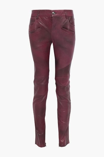 PIERRE BALMAIN Moto-style burnished-leather skinny pants
