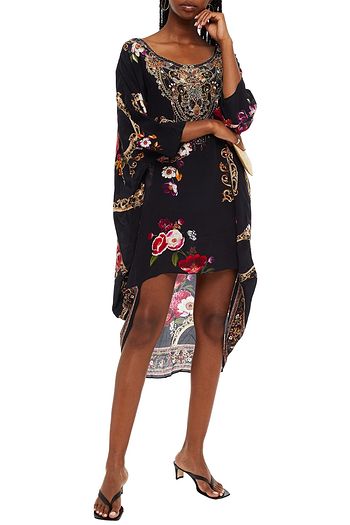 CAMILLA Asymmetric crystal-embellished floral-print silk crepe de chine mini dress