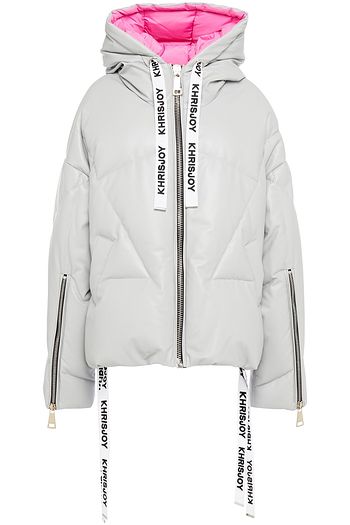 KHRISJOY Oversized quilted faux leather hooded down jacket