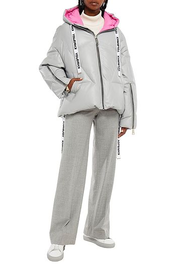 KHRISJOY Oversized quilted faux leather hooded down jacket