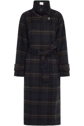 VINCE. Belted checked brushed wool-blend coat
