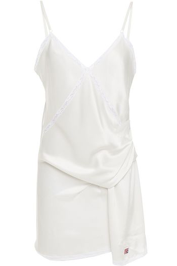 ALEXANDER WANG Draped lace-trimmed satin playsuit