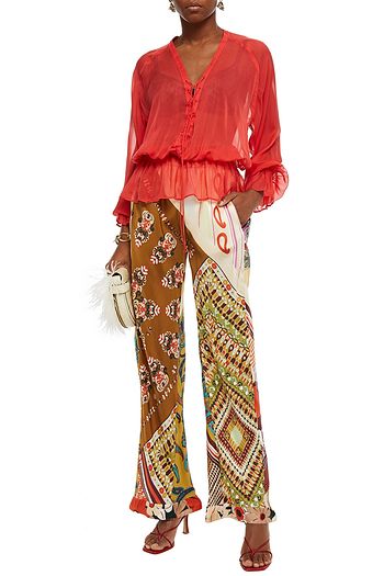 ROBERTO CAVALLI Lace-up silk-chiffon blouse