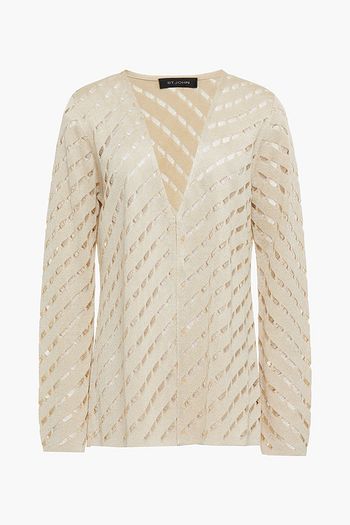 ST. JOHN Metallic open-knit cardigan