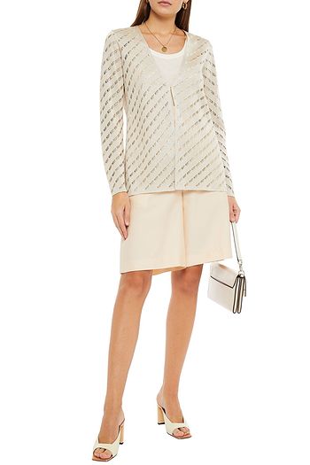 ST. JOHN Metallic open-knit cardigan