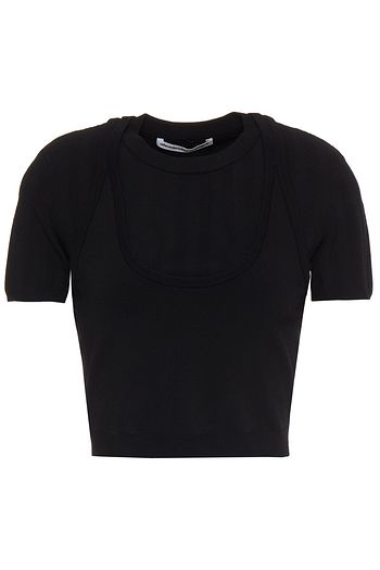 ALEXANDERWANG.T Mesh-trimmed cropped stretch-knit top