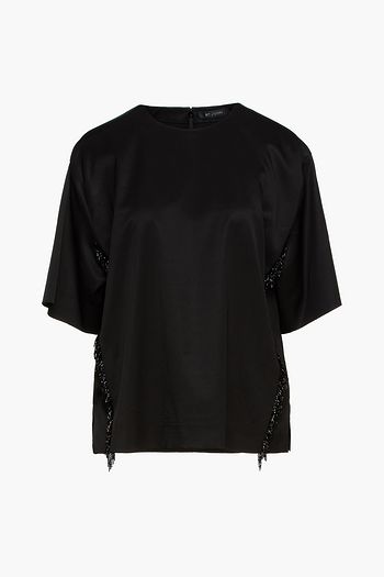 ST. JOHN Bead-embellished satin-twill top