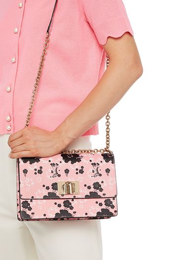 FURLA 1927 S floral-print textured-leather shoulder bag