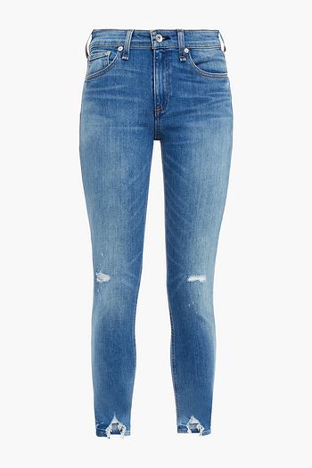 RAG & BONE Halbhohe Skinny Jeans in Distressed-Optik