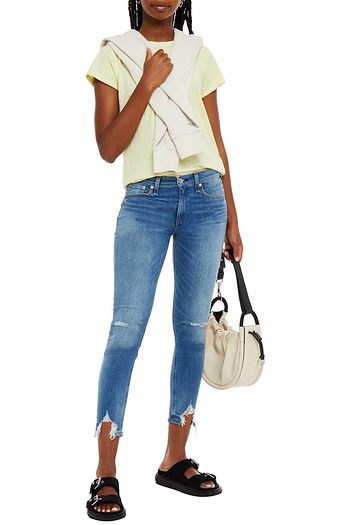 RAG & BONE Halbhohe Skinny Jeans in Distressed-Optik