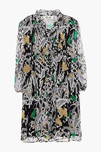 DIANE VON FURSTENBERG Ruffle-trimmed printed crepon mini dress