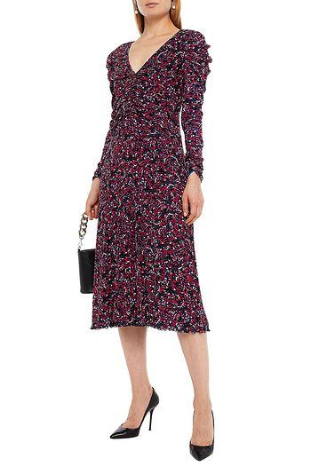 DIANE VON FURSTENBERG Rhea reversible ruched printed stretch-mesh midi dress