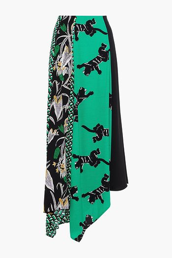 DIANE VON FURSTENBERG Jeffrey asymmetric printed crepe midi skirt