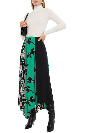 DIANE VON FURSTENBERG Jeffrey asymmetric printed crepe midi skirt