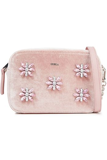 FURLA Brava mini leather-trimmed embellished velvet shoulder bag