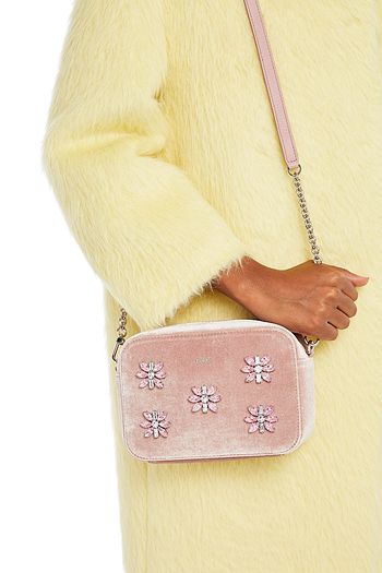 FURLA Brava mini leather-trimmed embellished velvet shoulder bag