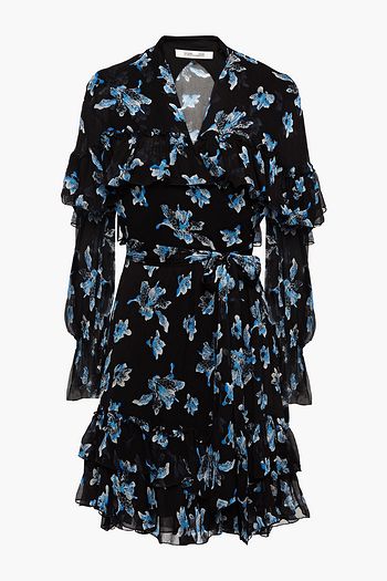 DIANE VON FURSTENBERG Martina ruffled floral-print chiffon mini wrap dress
