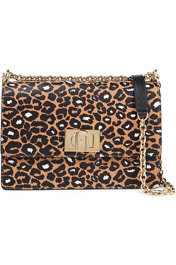 FURLA Leopard-print textured-leather shoulder bag