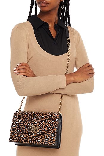 FURLA Leopard-print textured-leather shoulder bag