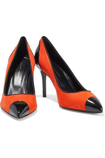GIUSEPPE ZANOTTI Lucrezia 90 patent leather-trimmed suede pumps