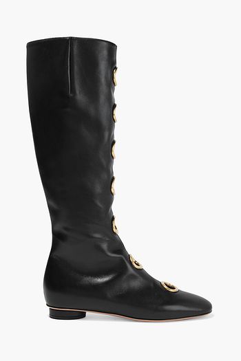 VALENTINO GARAVANI Eyelet-embellished leather knee boots