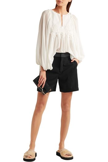 CHLOÉ Canvas-trimmed crepe shorts