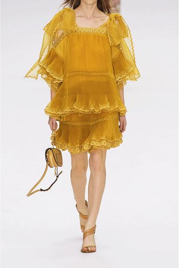 CHLOÉ Layered plissé silk-organza mini skirt