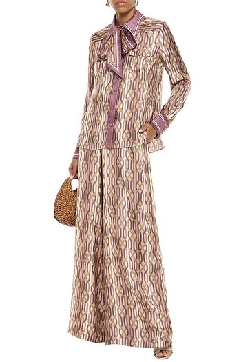 ZIMMERMANN Pussy-bow printed silk-satin twill shirt