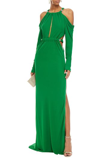 DUNDAS Cold-shoulder cutout crepe gown