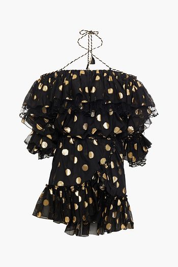 DUNDAS Off-the-shoulder ruffled metallic fil coupé silk-blend mini dress
