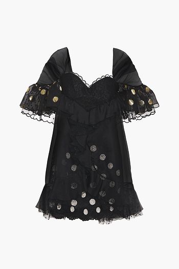 DUNDAS Embellished metallic fil coupé chiffon, point d'esprit and corded lace mini dress