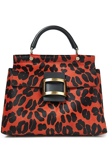 ROGER VIVIER Viv Cabas kleine Tote Bag aus Kalbshaar mit Leopardenprint