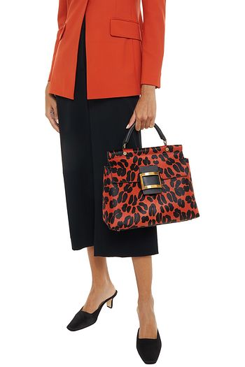 ROGER VIVIER Viv Cabas kleine Tote Bag aus Kalbshaar mit Leopardenprint