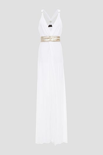 DUNDAS Crystal-embellished lamé-trimmed crepe gown
