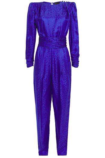 DUNDAS Button-embellished pleated satin-jacquard jumpsuit