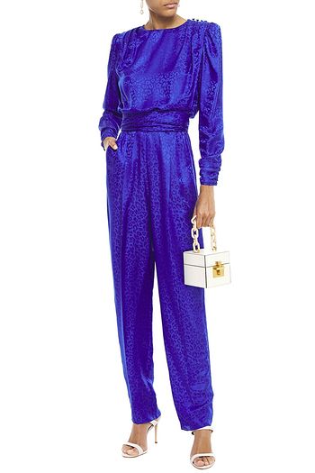 DUNDAS Button-embellished pleated satin-jacquard jumpsuit