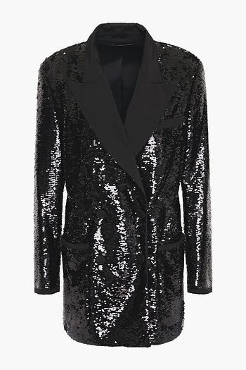 DUNDAS Double-breasted faille-trimmed sequined tulle blazer