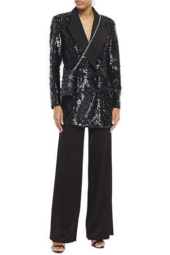 DUNDAS Double-breasted faille-trimmed sequined tulle blazer