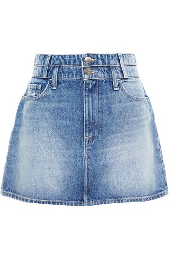FRAME Faded denim mini skirt