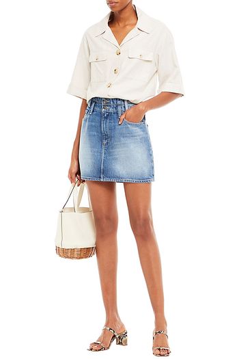 FRAME Faded denim mini skirt