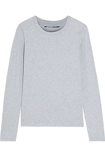 DKNY Embroidered stretch cotton and modal-blend jersey top