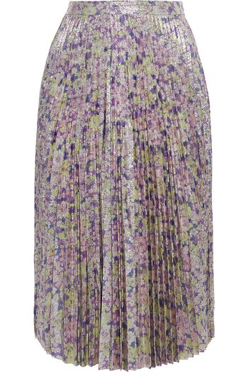 STELLA MCCARTNEY Isabelle pleated floral-print lamé skirt