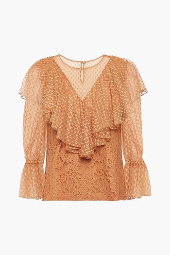 SEE BY CHLOÉ Ruffled cotton-blend point d'esprit and corded lace blouse