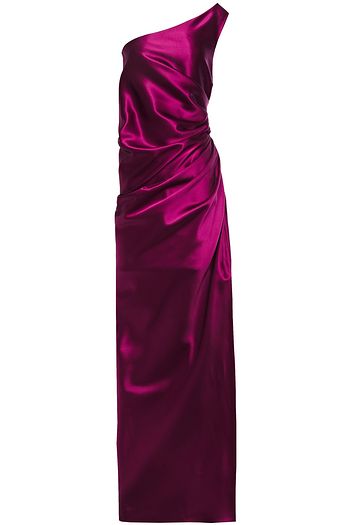 LANVIN One-shoulder gathered duchesse silk-satin gown